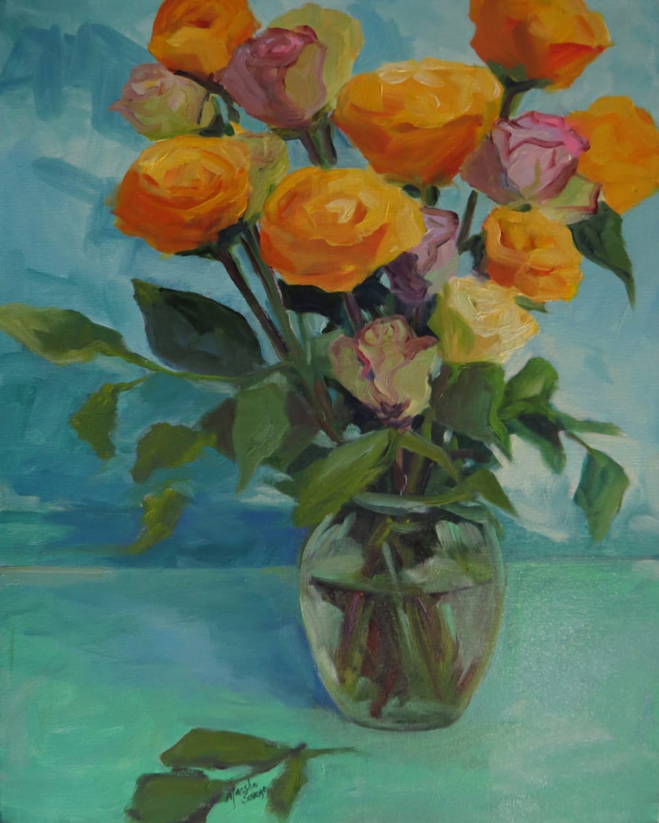 Roses and Aqua by Marsha Hamby Savage 