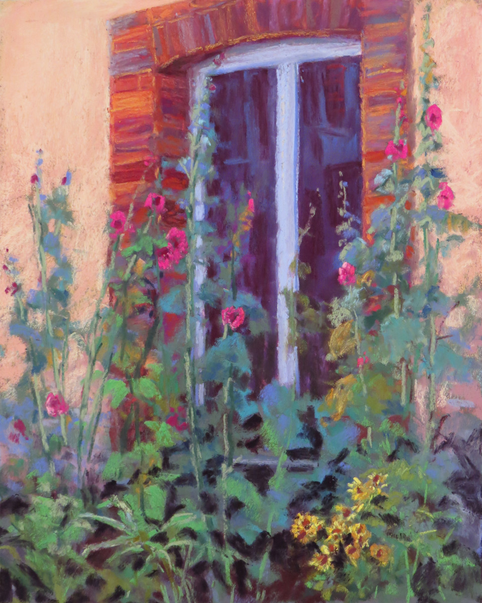 Window Hollyhocks by Marsha Hamby Savage 