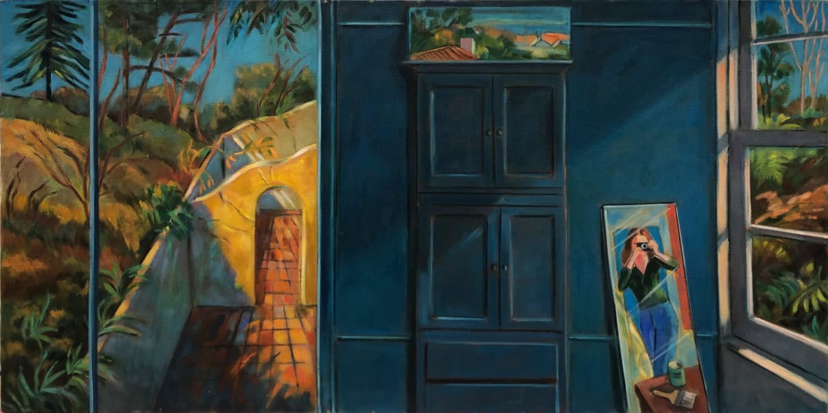 Blue Studio, Self-Camera in Mirror by Ethel Fisher 
