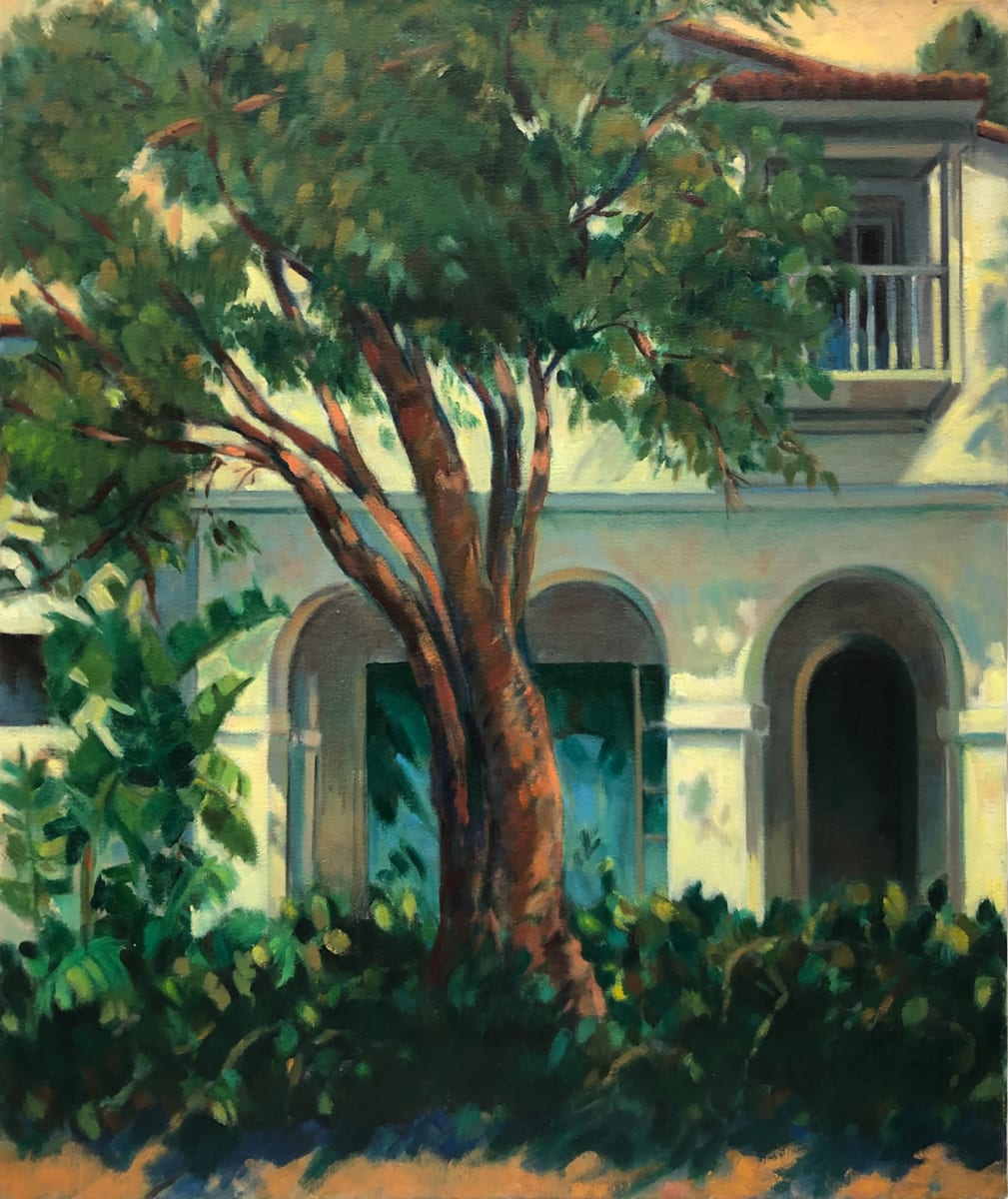 Front of Pacific Palisades House with a Large Tree by Ethel Fisher 