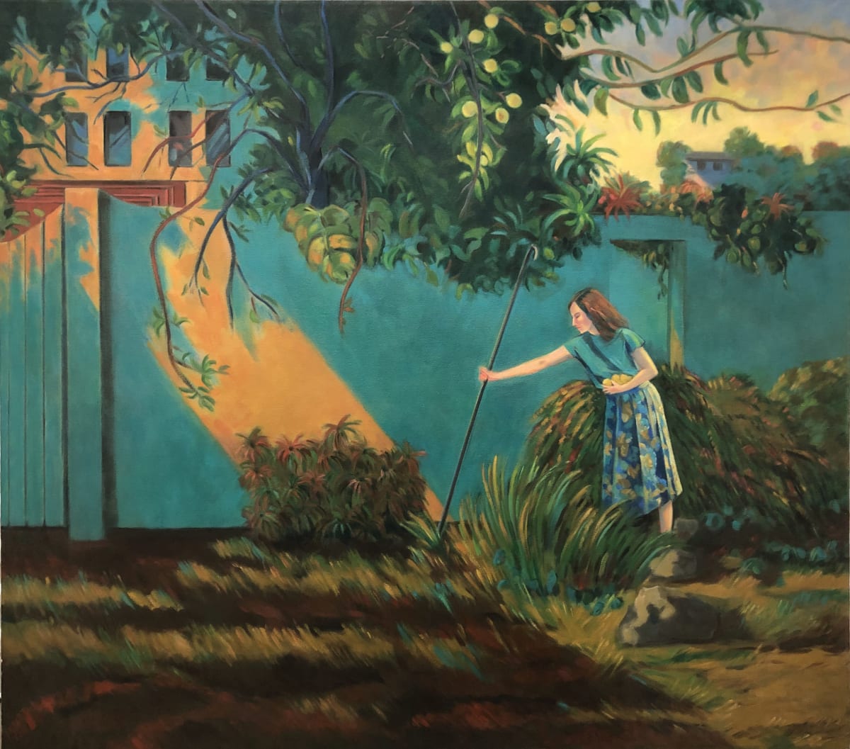 Under the Lemon Tree by Ethel Fisher  Image: Under the Lemon Tree by Ethel Fisher, 48x54, oil on canvas, 1991