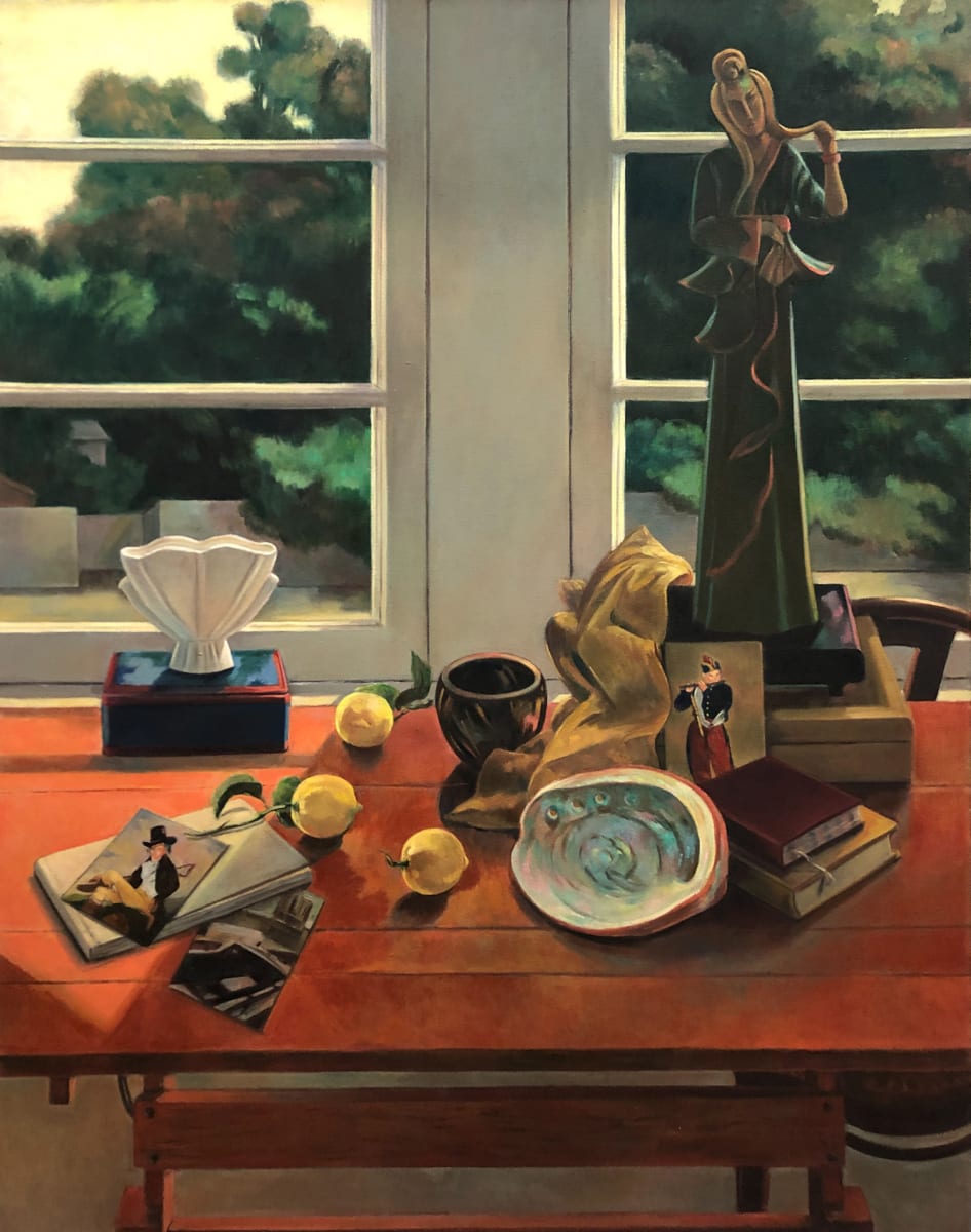 Still Life and Window with Green Chinese Figure by Ethel Fisher 