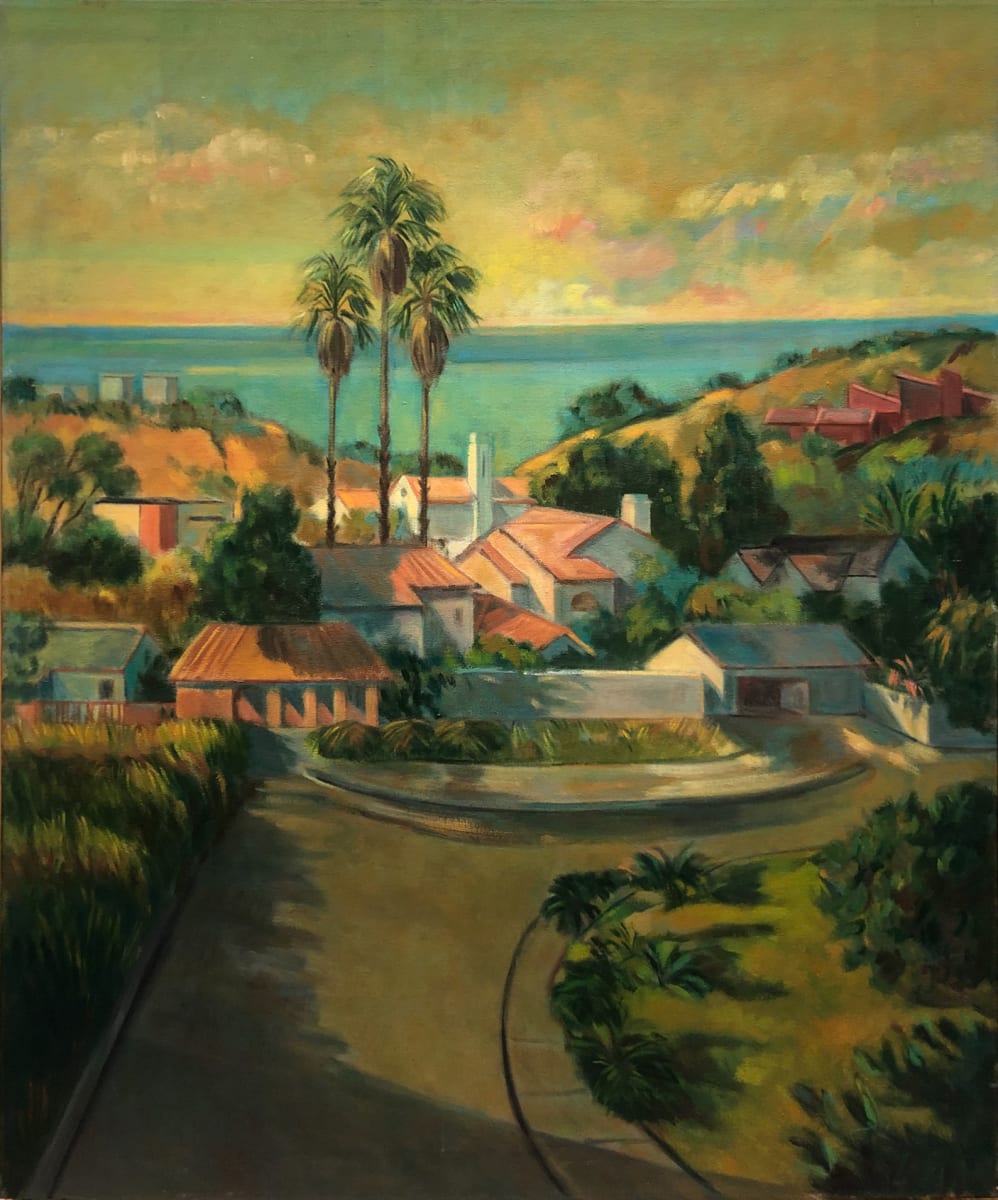 View of Palisades, 3 Palms, Houses, Church by Ethel Fisher 