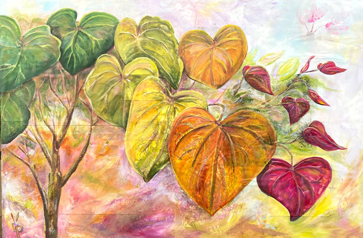 Redbud Chromatic by Delphine Peller  Image: "Redbud Chromatic" mixed media on canvas 24"h x 36"w 
