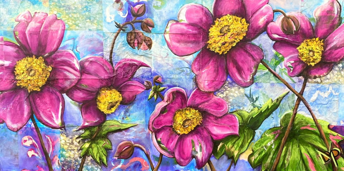 Windflower #4 by Delphine Peller  Image: "Windflower #4" mixed media on canvas. framed 37 x 16
