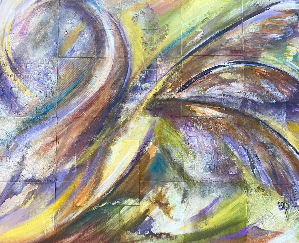 Owl Abstract 2 by Delphine Peller  Image: Owl Abstract #2 mixed media on art panel framed 17x21