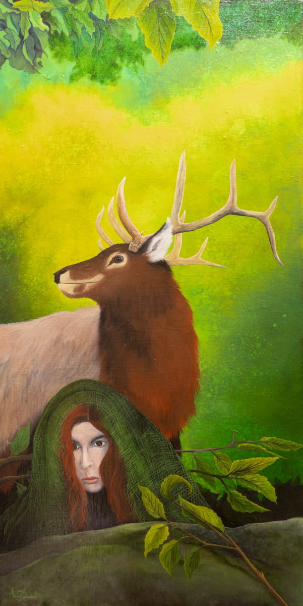 The Hart and the Hind by Frances Byrd  Image: The Hart and the Hind, Oil on Wood Panel, 24 x 48 inches, 2022