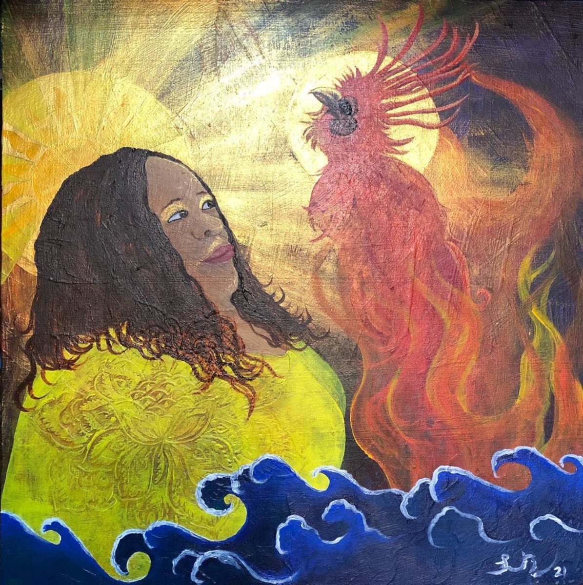 Phoenix Rising by Frances Byrd  Image: Phoenix Rising, Acrylic on Wood Panel, 12 x 12 inches, 2021