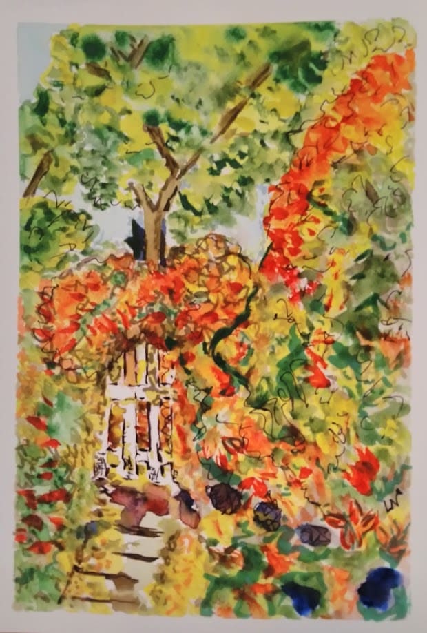 La porte du jardin de David / David's garden gate by Helene Montpetit  Image: Photo reference: Dave Bronstetter. Original sold, giclée prints available.