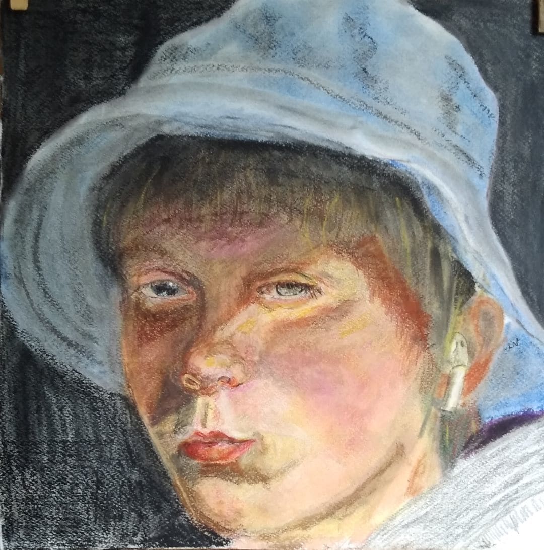 Boy In Blue Hat by Helene Montpetit 
