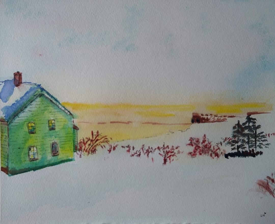 Winter Scene 1 by Helene Montpetit  Image: Reference photo référence: Carole Daoust, Montreal. Original watercolour sold, giclée prints available.