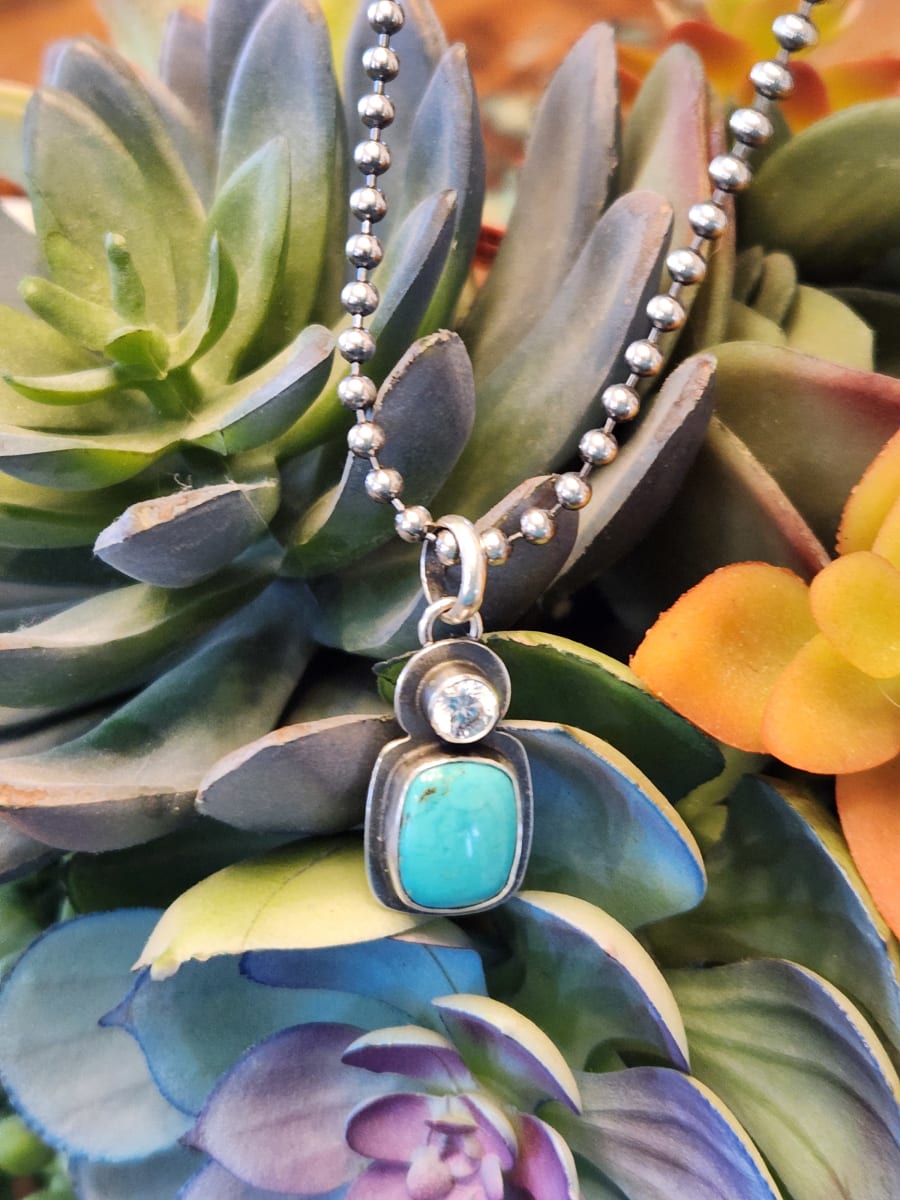 "Tickle Me Turquoise" Pendant - Kingman Turquoise on 18" bead ball chain by Shasta Brooks  Image: All Art © Shasta Brooks Studio LLC