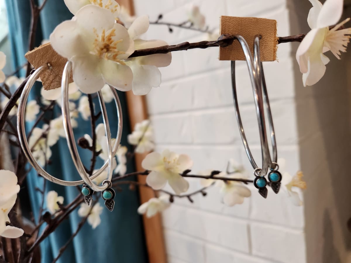 "Infinite Arrow Earrings" - Lightweight Sterling Silver Hoop Earrings with Dainty Kingman Turquoise and Arrow - Art Is - 1 of 2 by Shasta Brooks  Image: All Art © Shasta Brooks Studio LLC