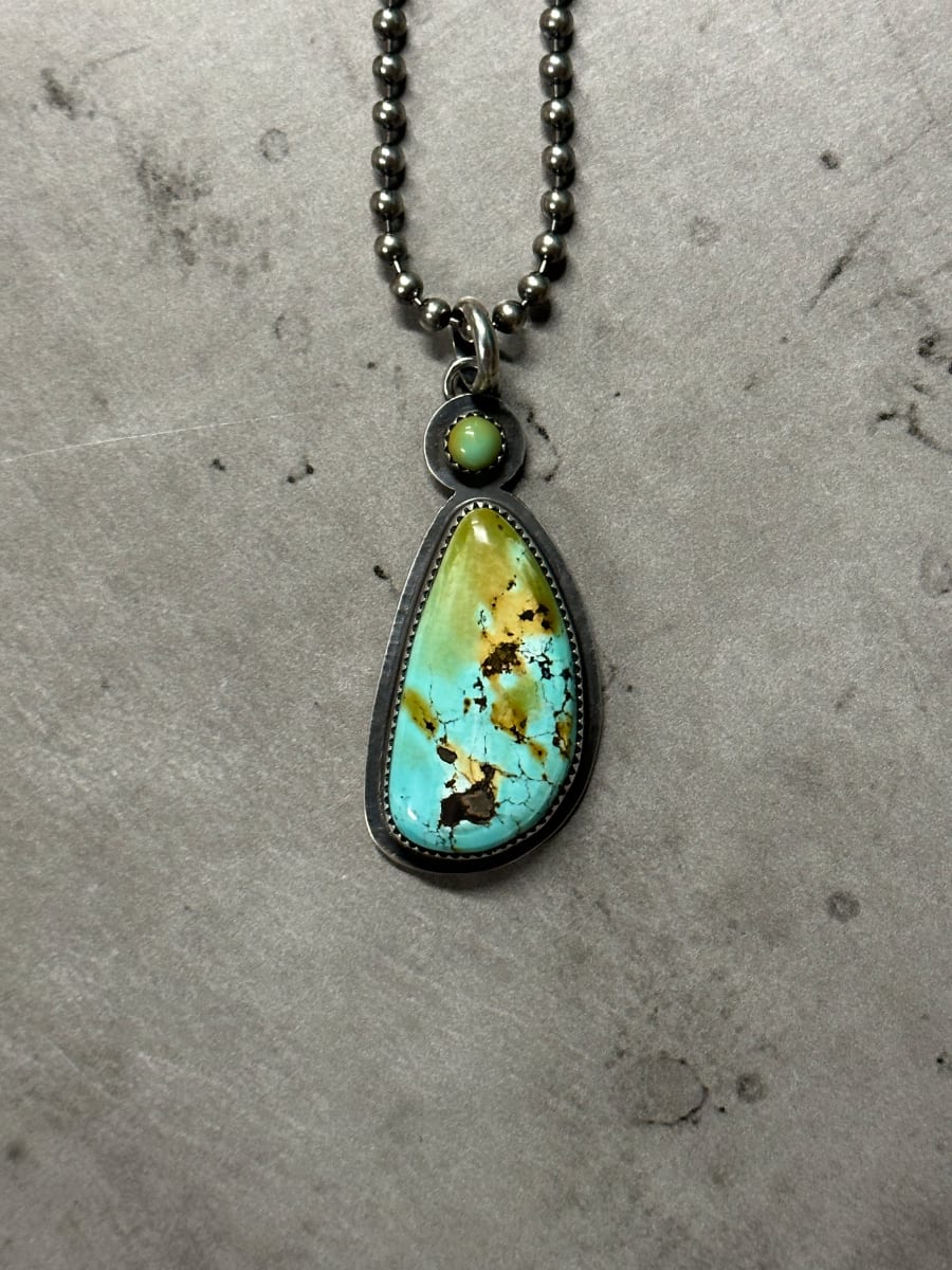 "Butterfly Wing Pendant" - Natural Black Hills Turquoise with Kingman turquoise Accent in Sterling Silver 3 of 4 by Shasta Brooks  Image: All Art © Shasta Brooks Studio LLC