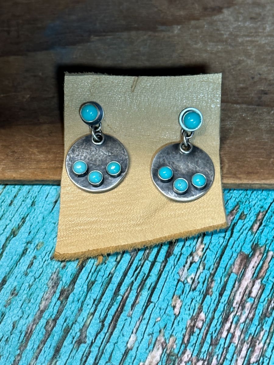 "Luna Earrings" - Sterling Silver and Kingman Turquoise Posts, Smooth Bezels by Shasta Brooks  Image: All Art © Shasta Brooks Studio LLC