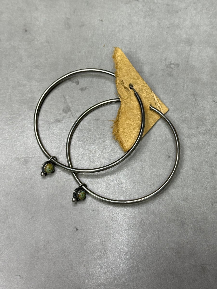 "Infinite Simplicity Hoops" - Lightweight Sterling Silver Hoop Earrings with Kingman turquoise and Smooth Bezel 3 of 3 by Shasta Brooks  Image: All Art © Shasta Brooks Studio LLC