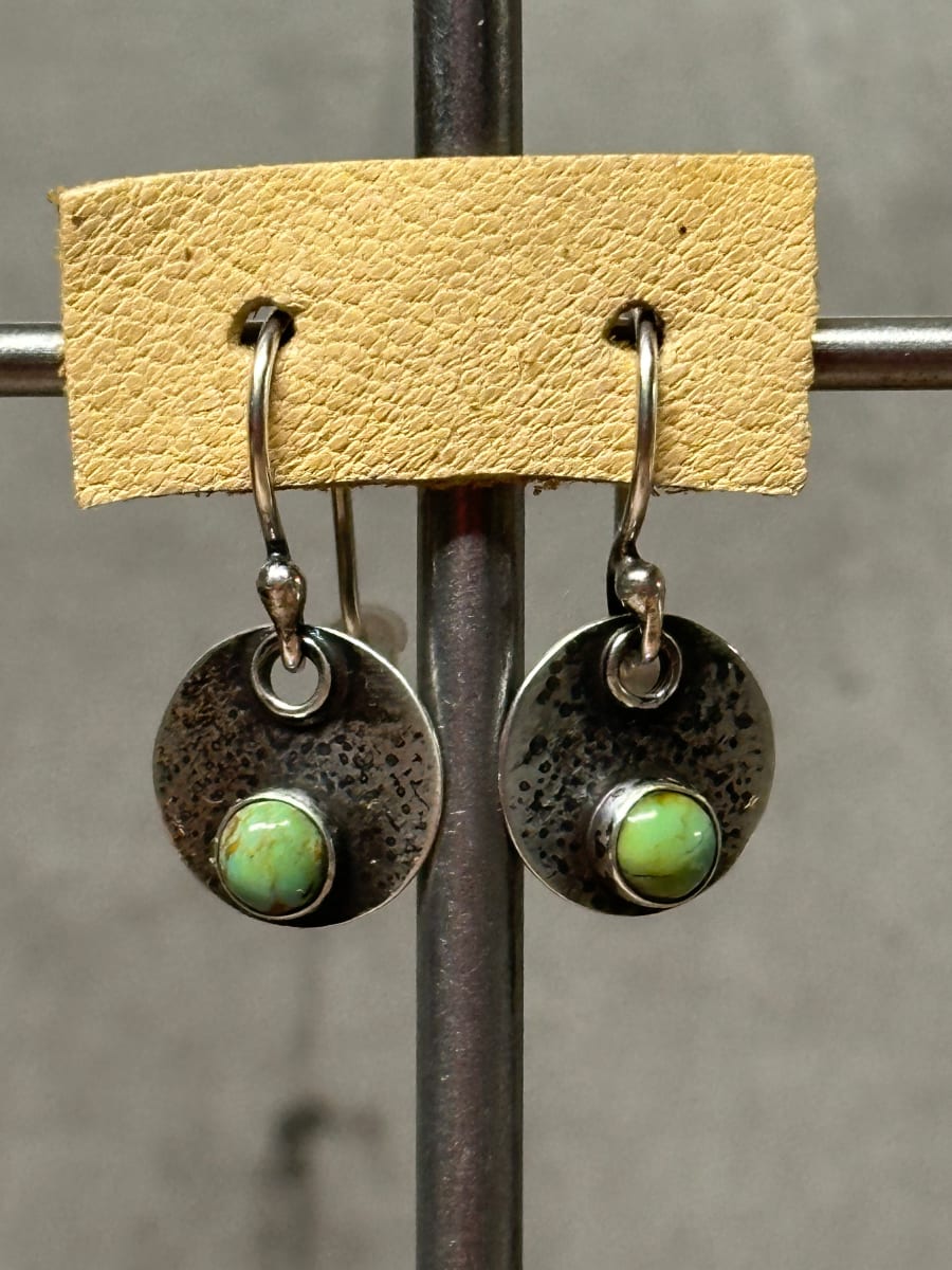 "Single Stone Small Luna Earrings with French Wire" - Olive Green Kingman Turquoise by Shasta Brooks  Image: All Art © Shasta Brooks Studio LLC