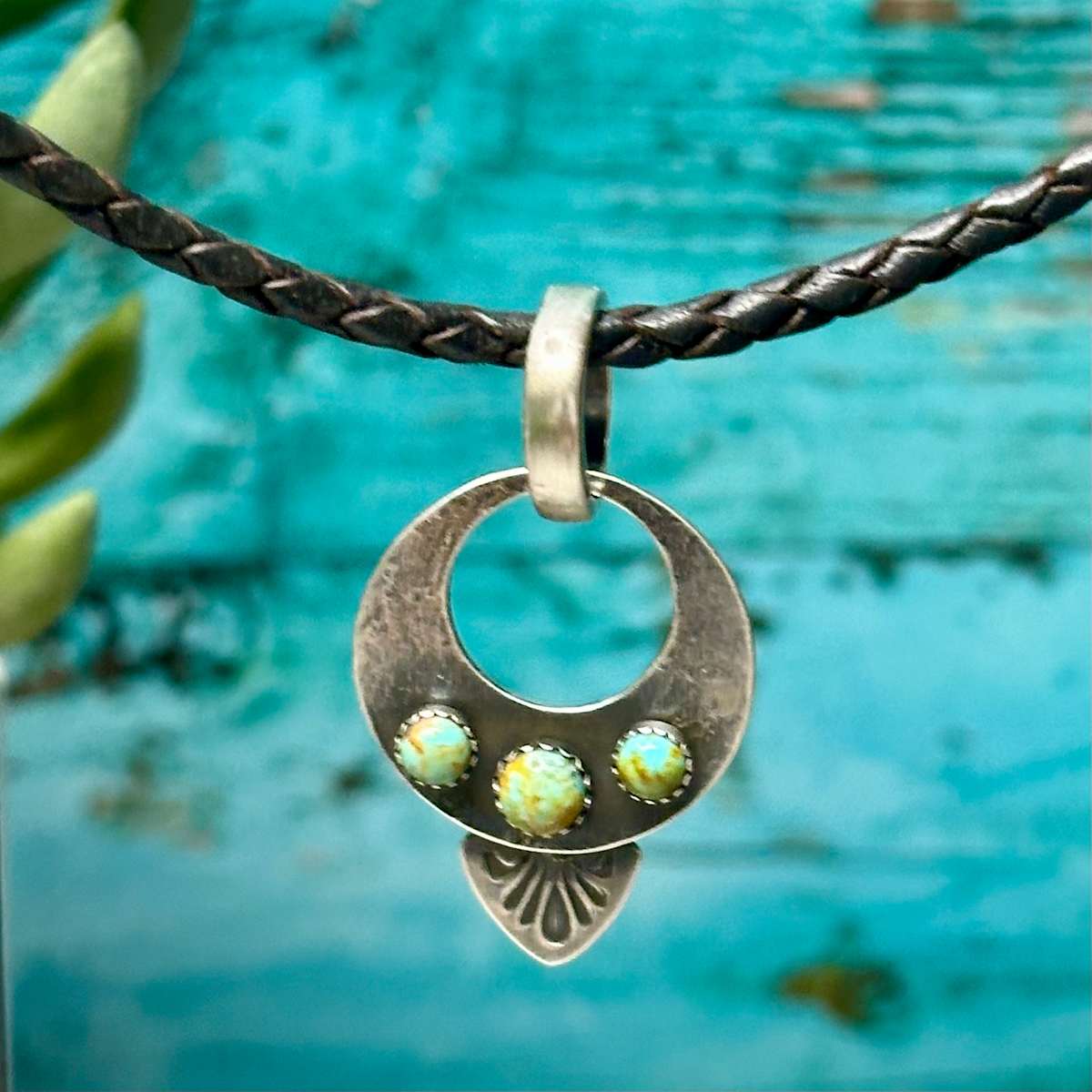 "Outlaw Unisex Pendant with Solo Bail" on Braided Leather Choker by shasta brooks studio  Image: All Art © Shasta Brooks Studio LLC