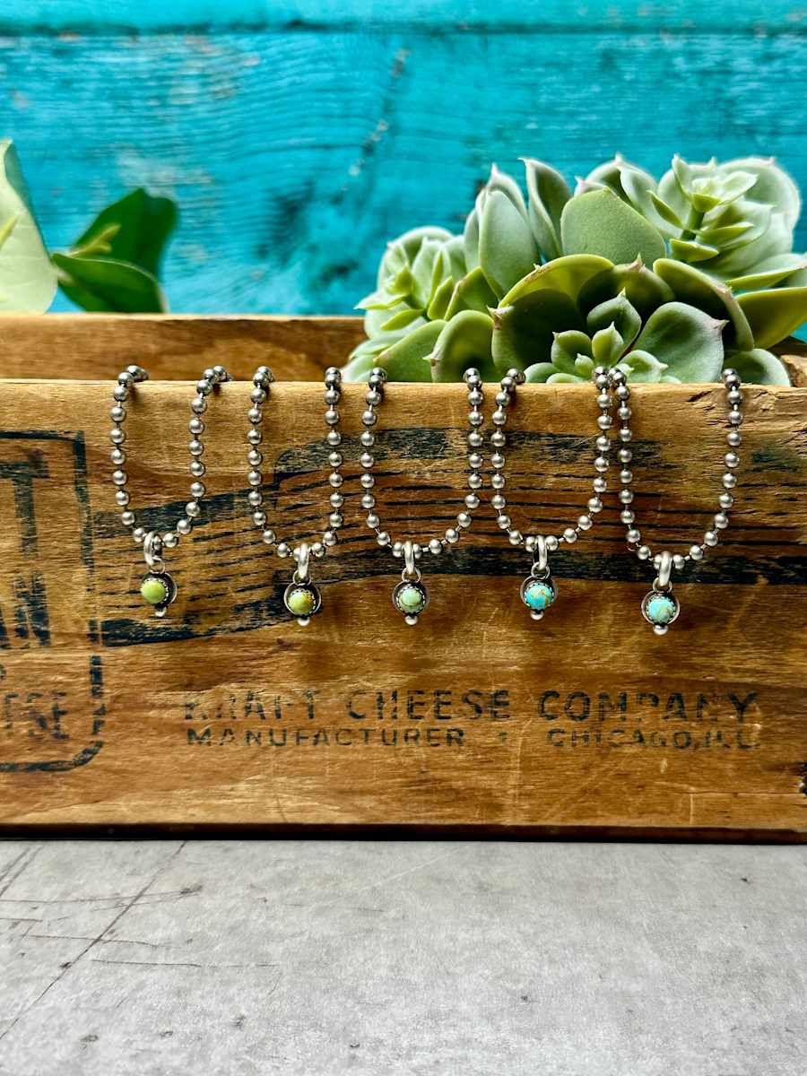 "Tiny Turquoise Layering Necklaces" - Kingman turquoise and sterling 1/3 by shasta brooks studio  Image: All Art © Shasta Brooks Studio LLC