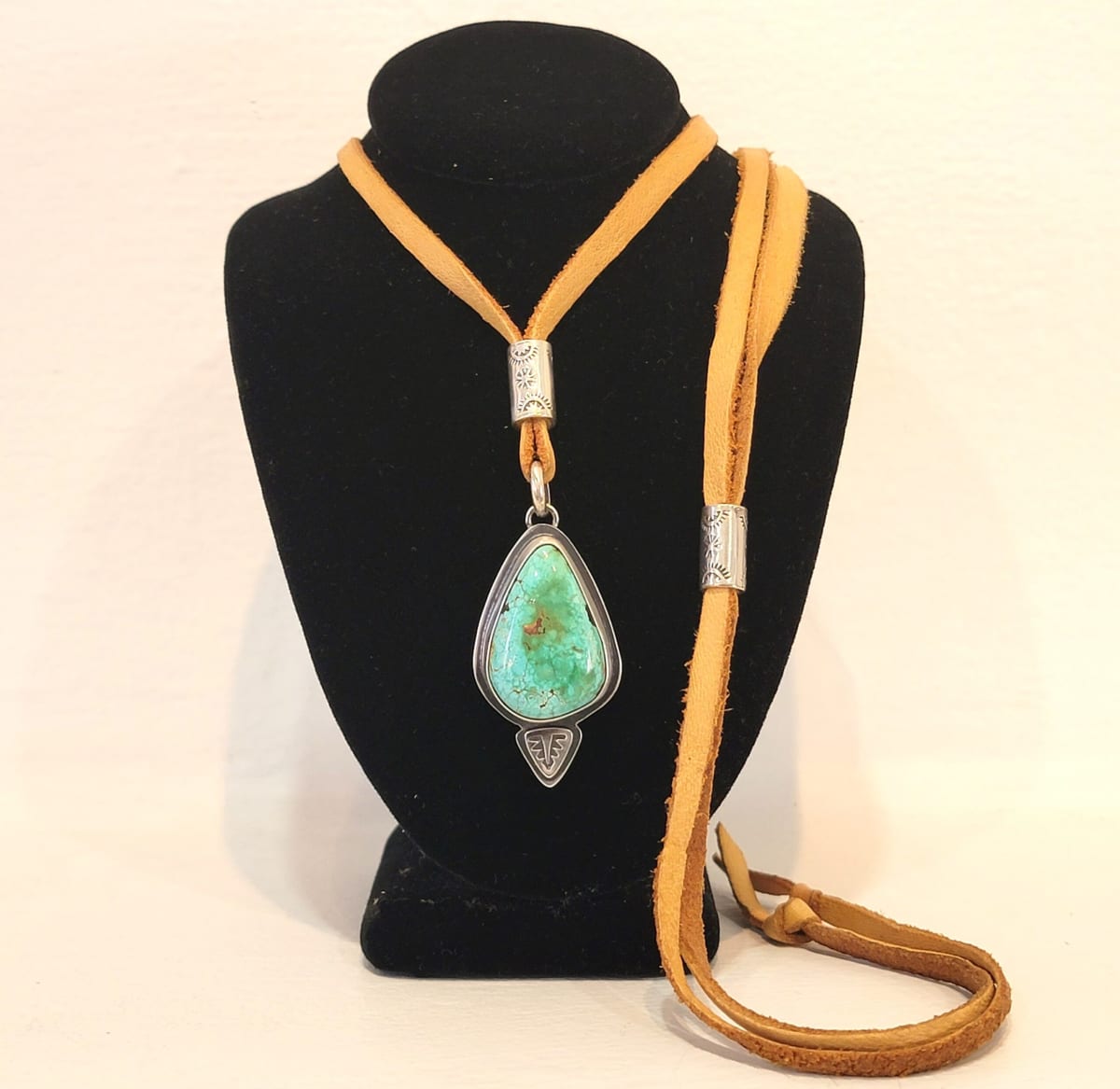 "Big Man Necklace" - Chunky Kingman Turquoise Pendant on Adjustable Deerskin Leather by Shasta Brooks  Image: All Art © Shasta Brooks Studio LLC