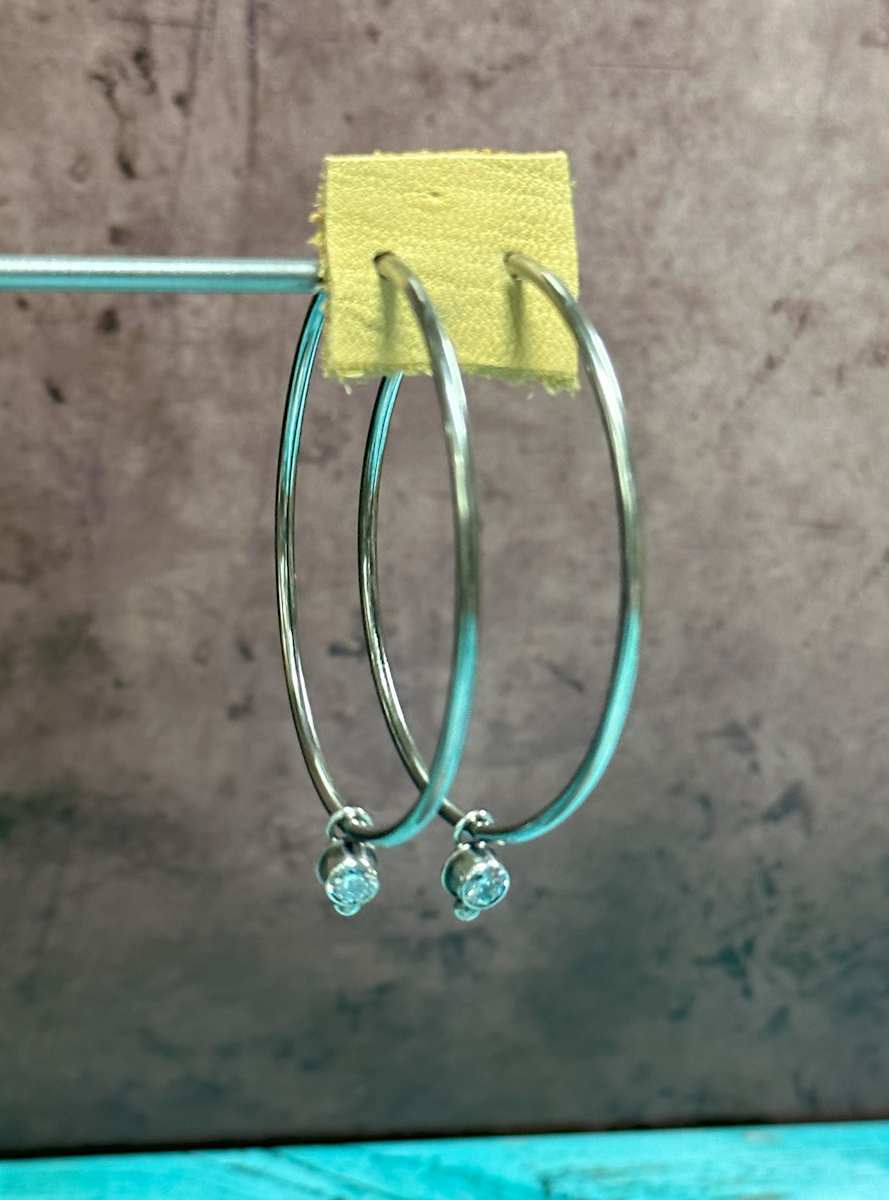 "Rock Star Infinity Hoop Earrings" - Sterling Silver and Cubic Zirconia Earrings by shasta brooks studio  Image: All Art © Shasta Brooks Studio LLC