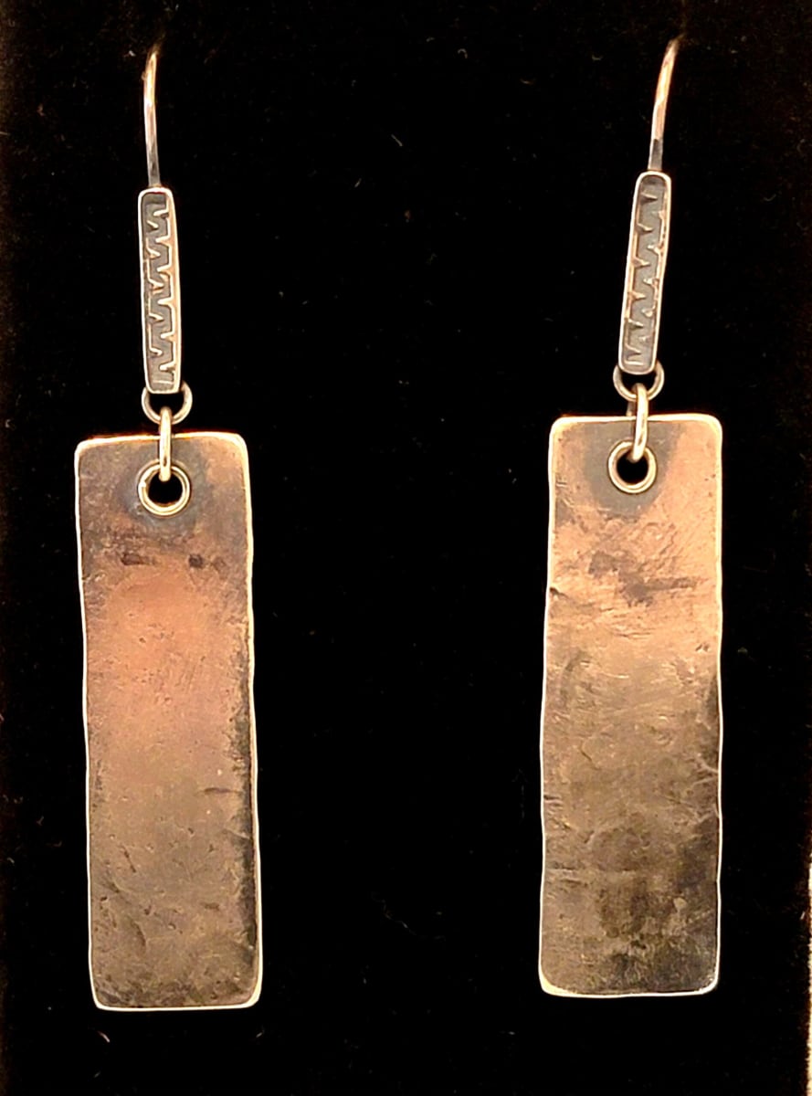 "Textured Tags Earrings" - Oxidized Silver Tags with an Anvil Aged Texture Dangle from Handmade Modern French Wire Earrings by Shasta Brooks  Image: All Art © Shasta Brooks Studio LLC