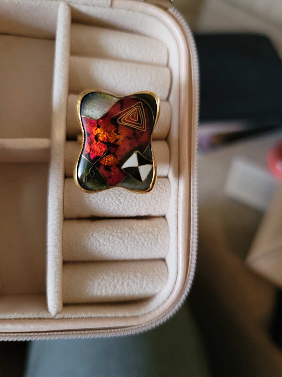 Cloisonne Ring  - Red Butterfly by Colette Denton, Image 2.