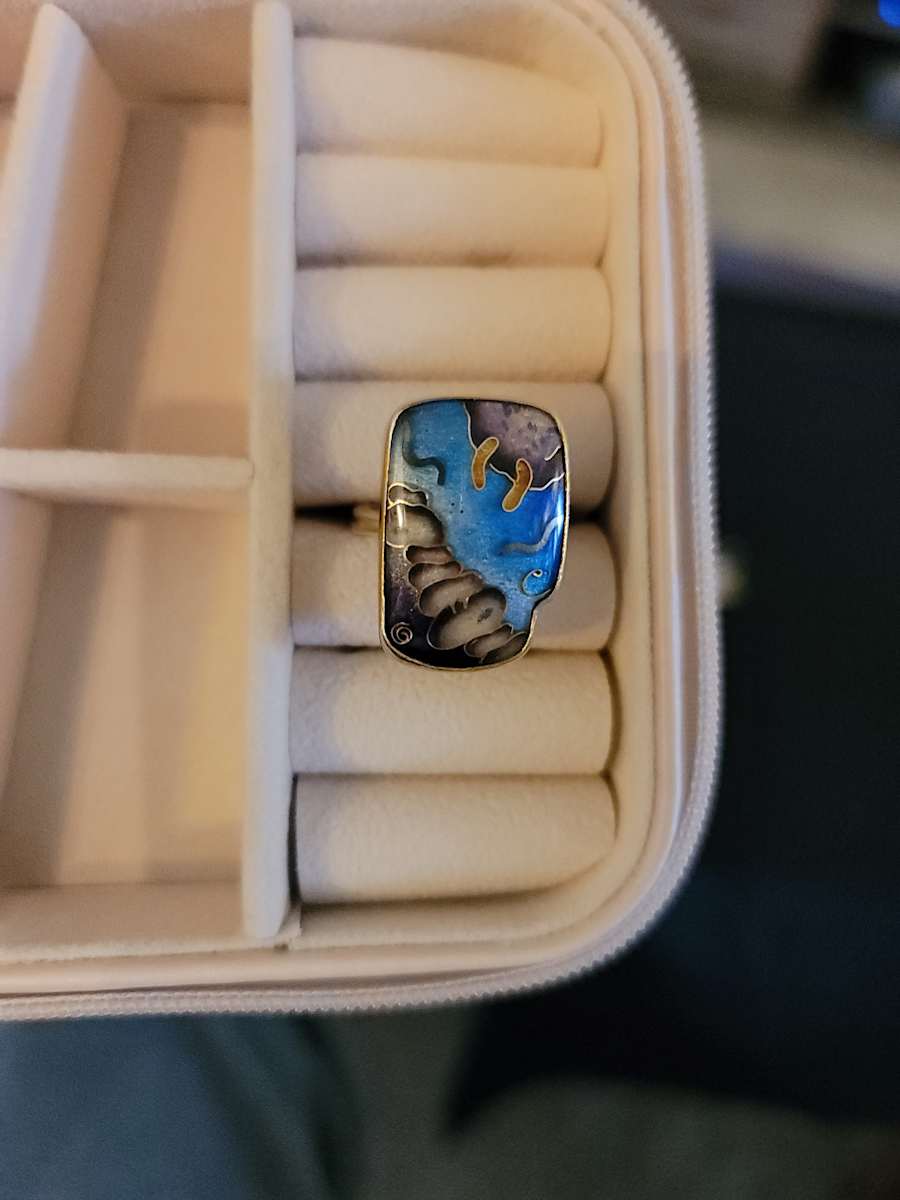 Cloisonne Ring - Blue Hand by Colette Denton, Image 3.