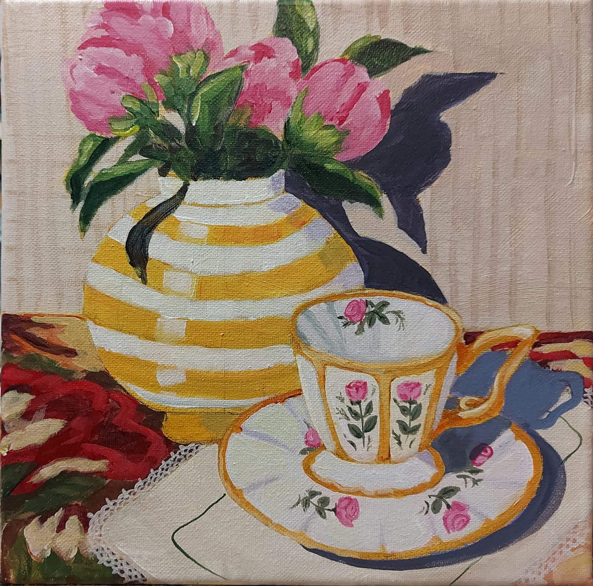 Pink Peonies and Teacup by Susan Merritt 