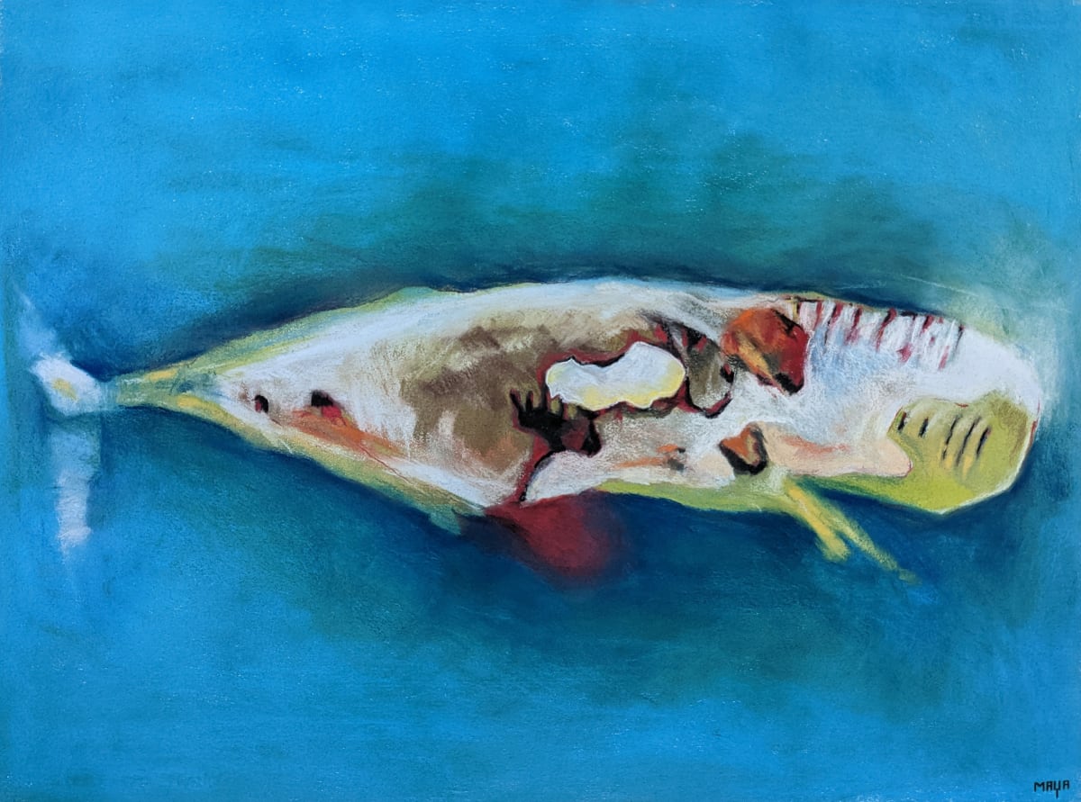 A Feast in the Middle of the Ocean by Maya Leites  Image: This pastel drawing is based on a photograph of a Svalbard polar bear feasting on a whale carcass in the Arctic Ocean 