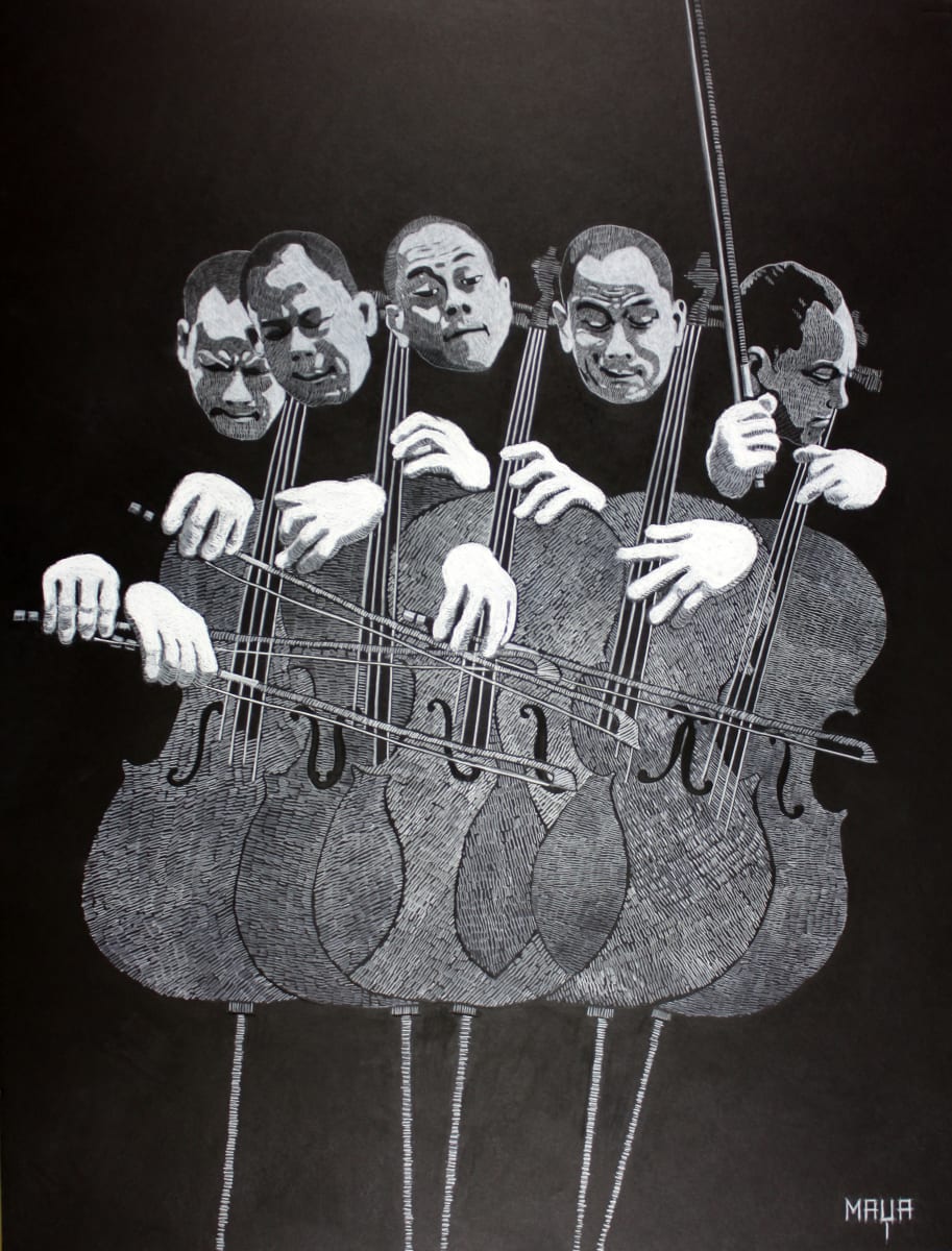 Bion Tsang and Schubert by Maya Leites  Image: The many expressions of the cellist Bion Tsang when playing Schubert's "Arpeggione" Sonata. Exploration of emotions evoked by music. Can you listen to the piece and find those moments of expression?