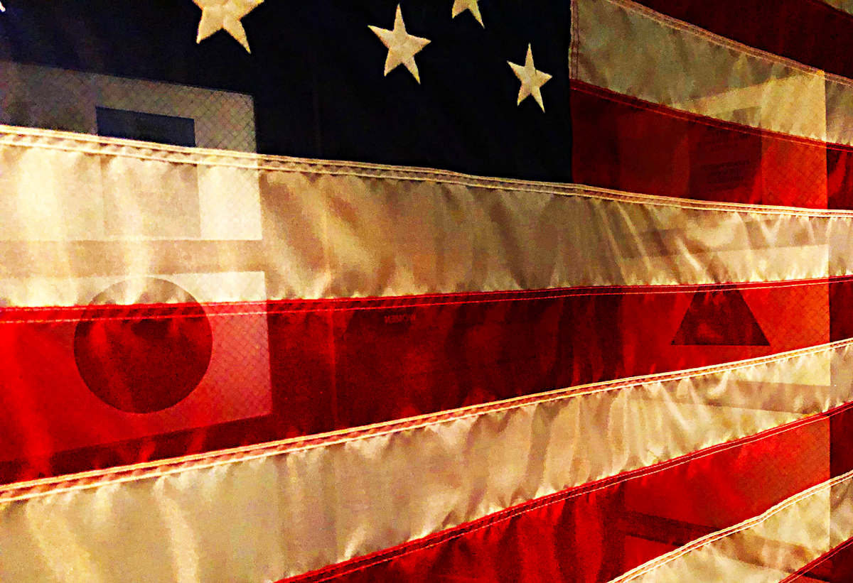 American Flag Reflecting Gender Toilets by Michael Becker 