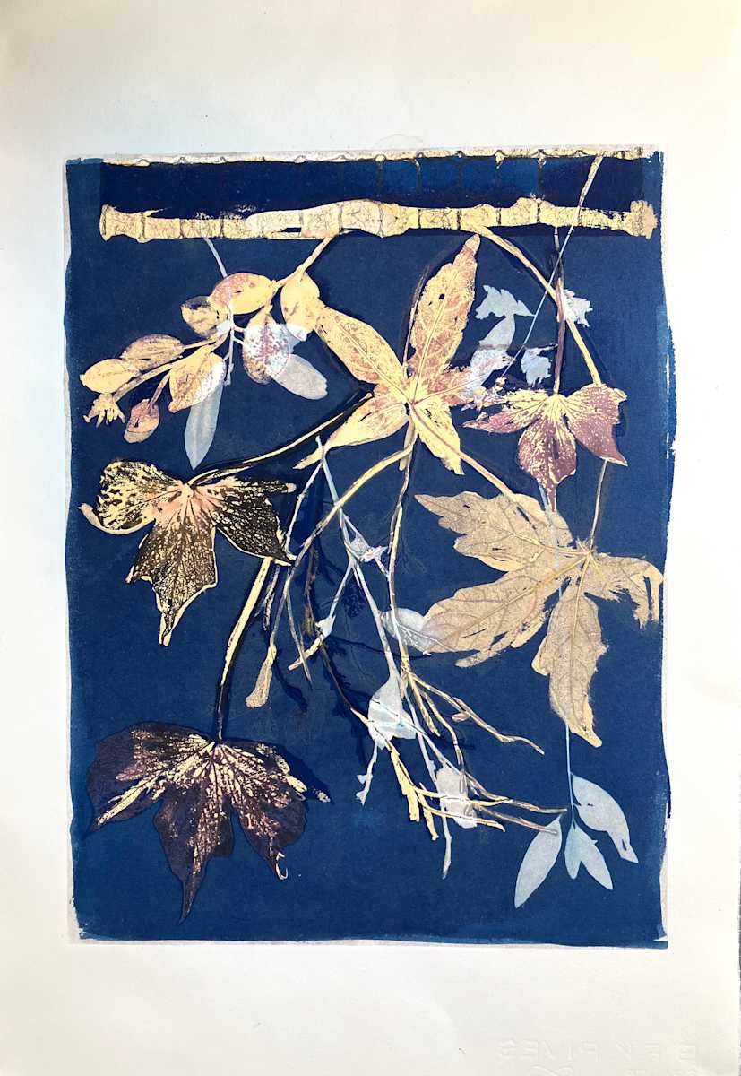 Blue and Yellow Leaves by Rhonda Burton 