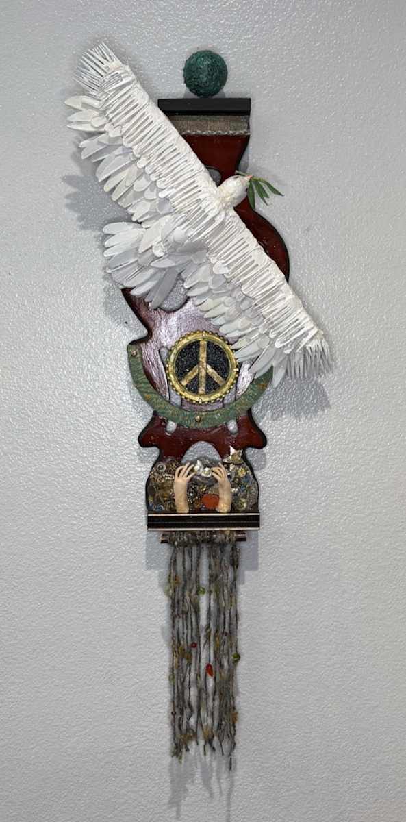 Peace, Assemblage by Donna Geist Buch by Southern California Women's Caucus for Art SCWCA 
