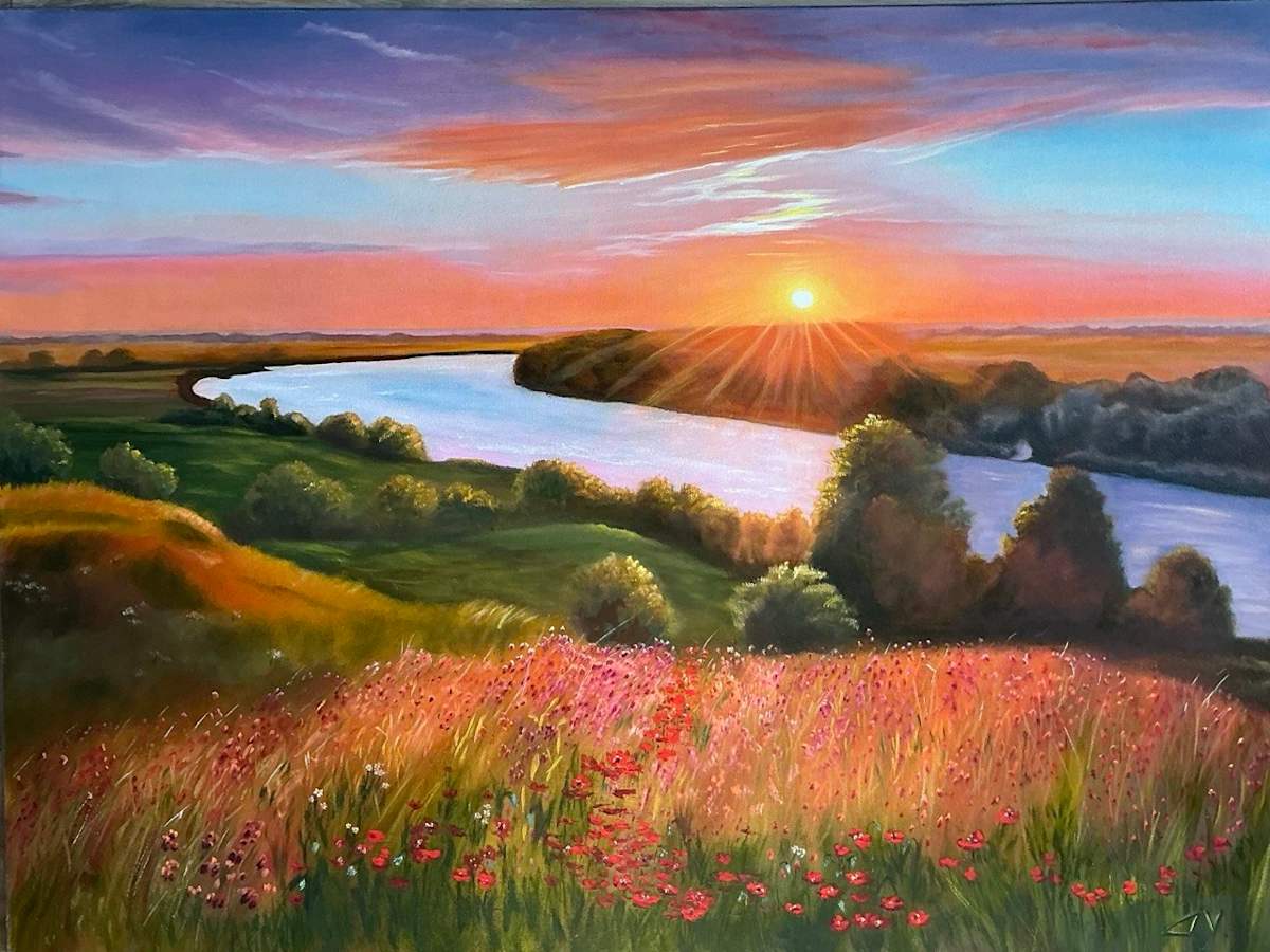 View. River in the rays of sunset. by Galina Veretenova, Image 1.