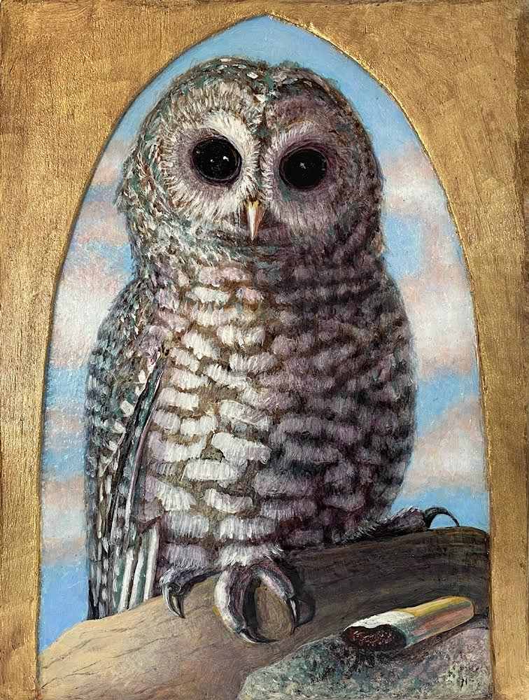 Spotted Owl With Cigarette (Small) by Lynette K. Henderson 