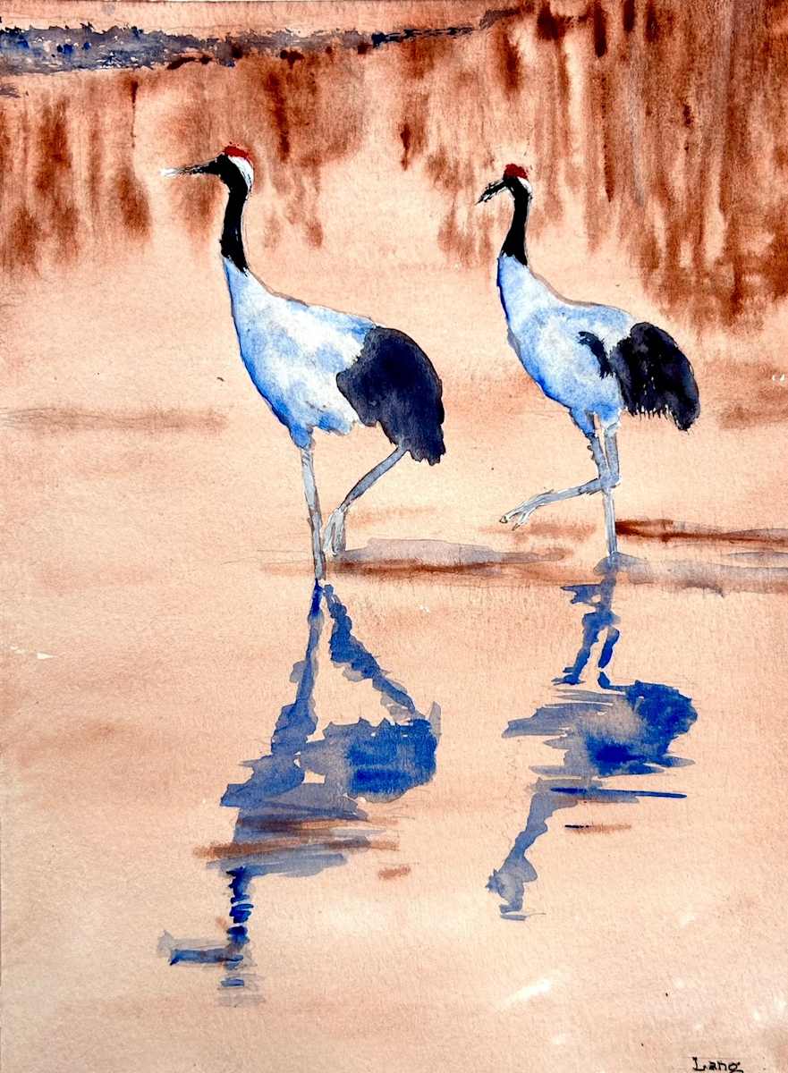 Cranes In A Pond by David Lang, Image 1.