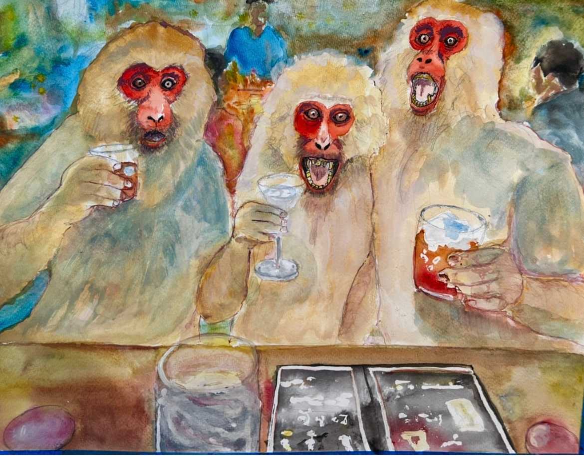 Snow Monkeys In A Kyoto Bar by David Lang 
