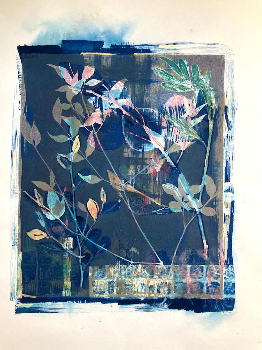 Leaves Pink Blue and Gray by Rhonda Burton 