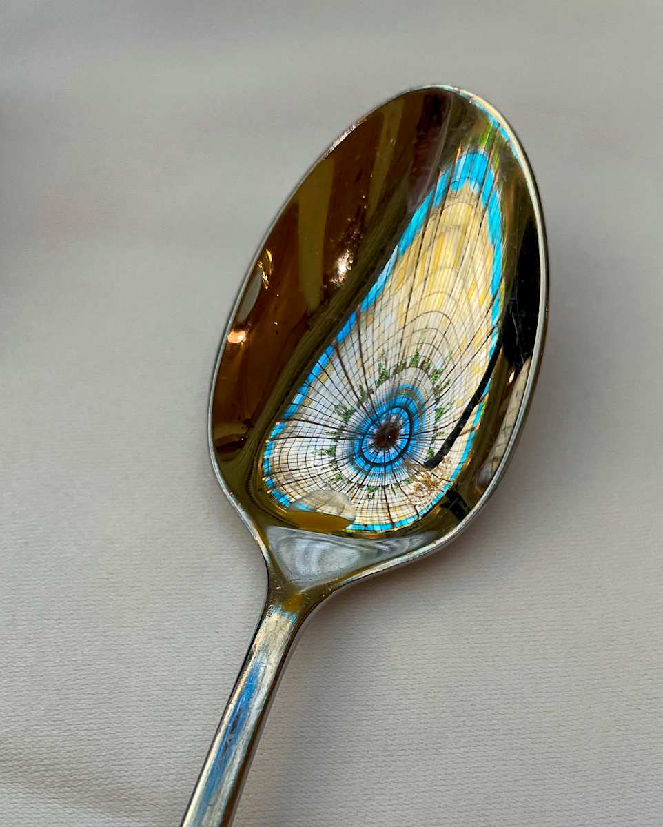 Madrid Dome by Lee Cooper  Image: An 11"x14" print of the dome of our favorite hotel in Madrid as reflected in a morning coffee spoon.