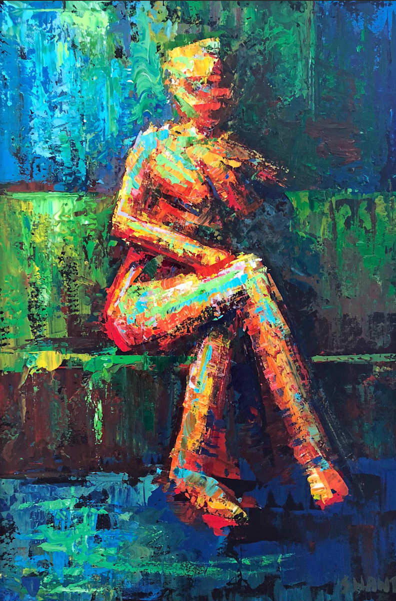 Seated Pose of A Lady on Green Sofa by Shant Beudjekian 