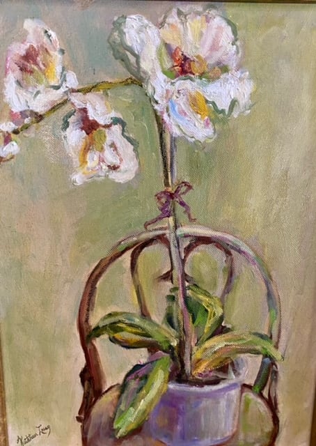 WHITE ORCHID ON CHAIR by Kathleen Losey 