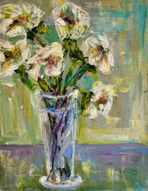 JAPANESE ANENOMES IN CLEAR VASE by Kathleen Losey 