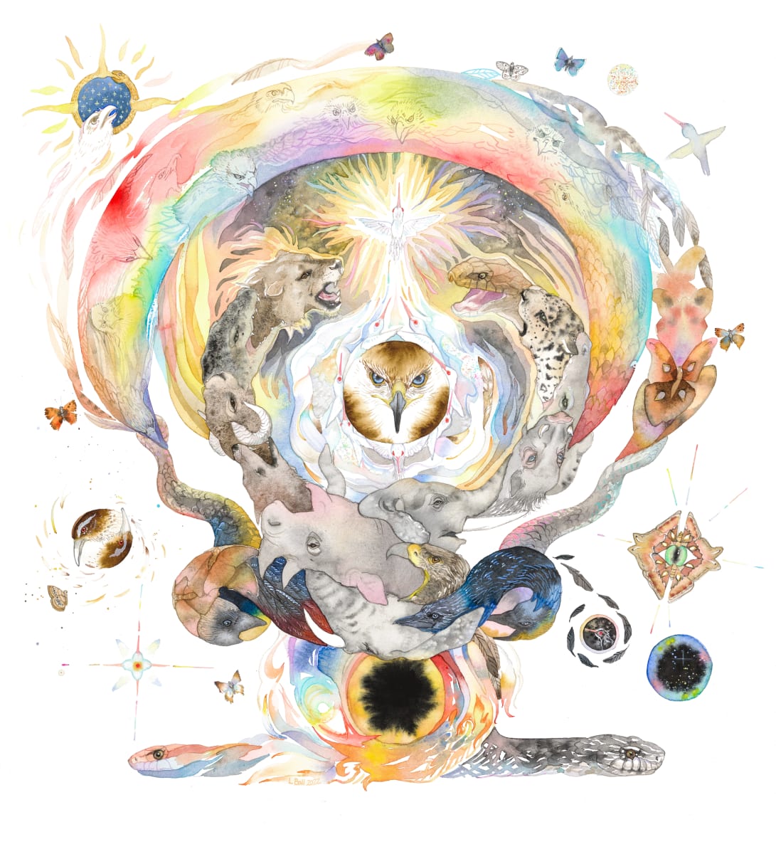 Separation of Earth and Sky (Blake) by Laura Ball  Image: Sunburst with mystical twisted animals and insects