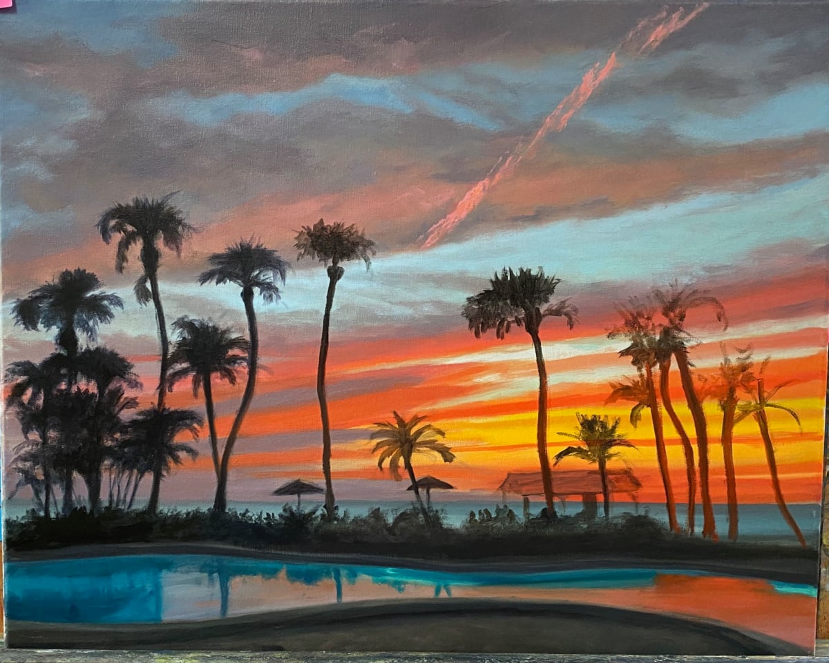 Sunset at the Pool on the Beach by Pat Wattam 