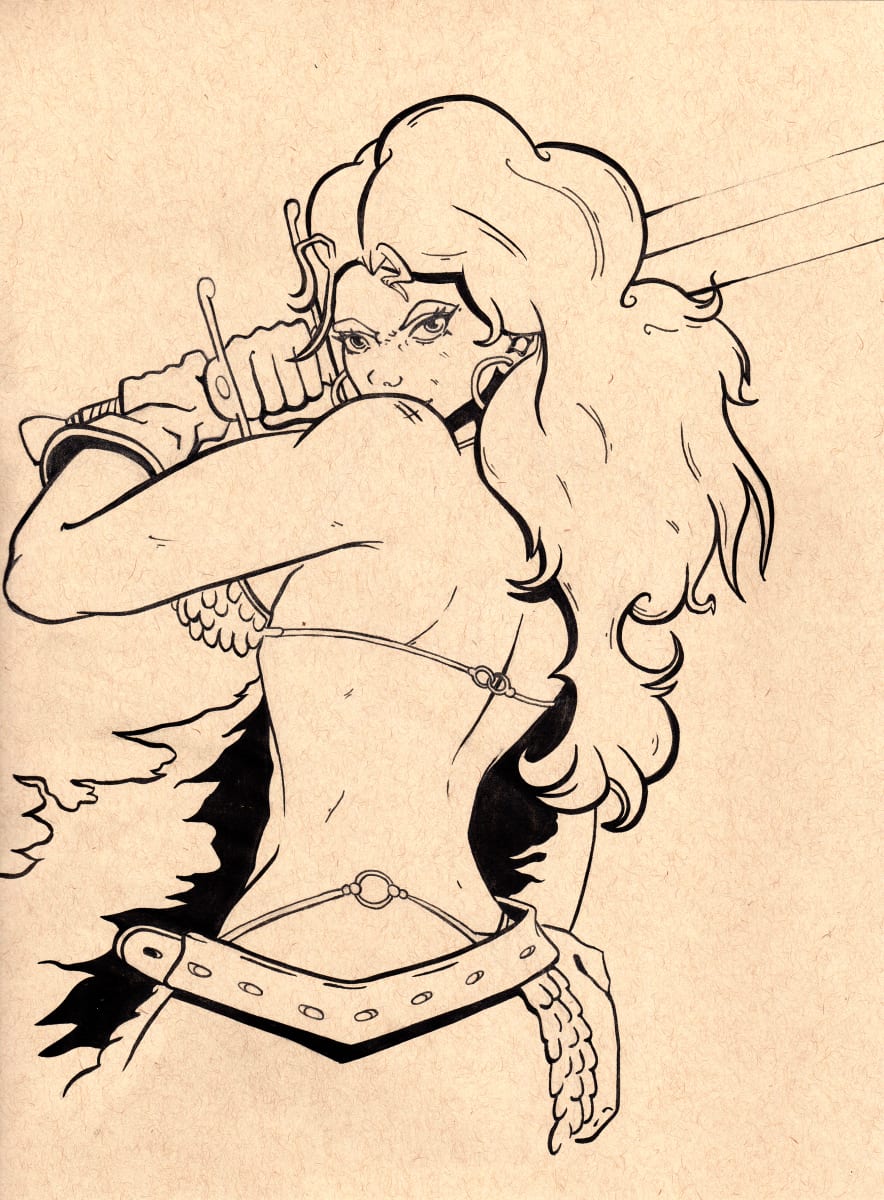 Red Sonja by Dylan Jacobson  Image: Ink on toned paper.