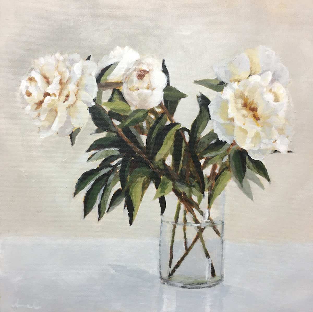 Pionit maljakossa  (harjoitelma) by Anne Engholm 