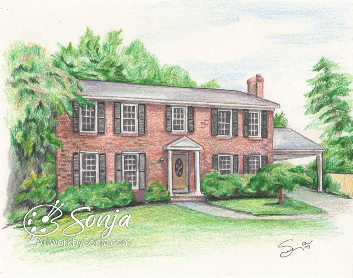 Red Brick House Drawing by Sonja Petersen 