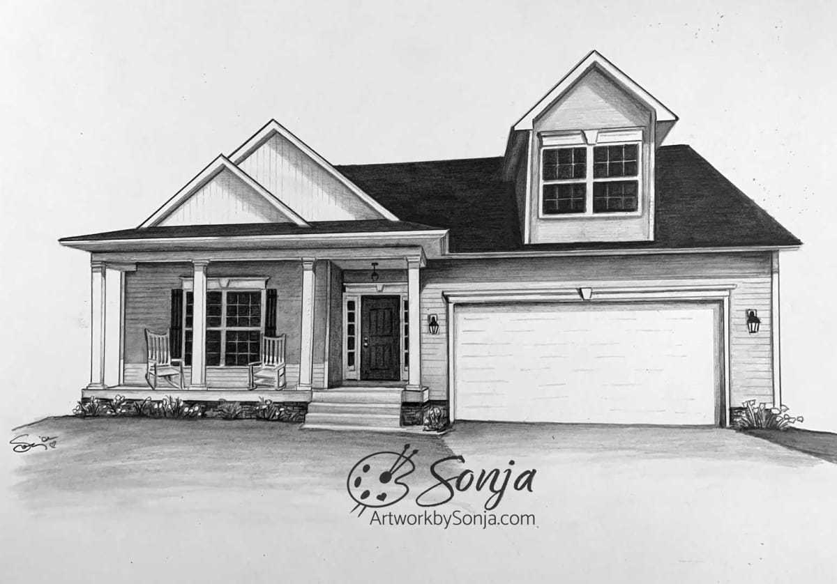 New Construction House Portrait Drawing by Sonja Petersen, Image 9.