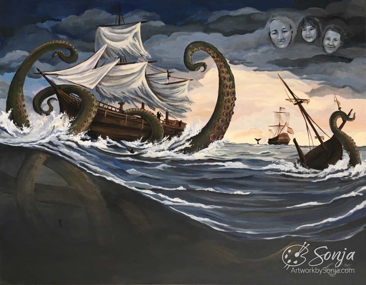 Commissioned Seascape with Kraken by Sonja Petersen 